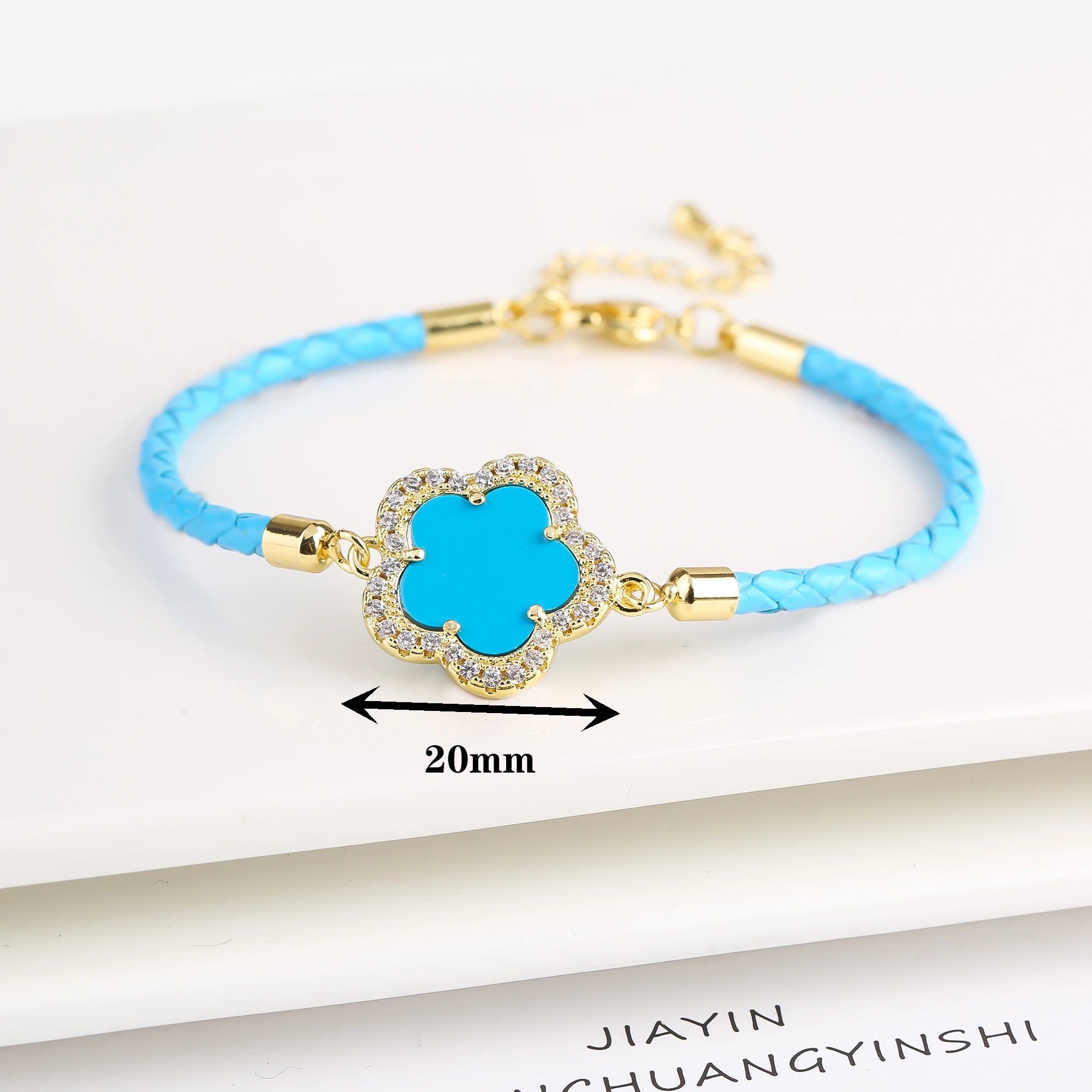 Elegant Leather Stone Flower Charm Bracelet