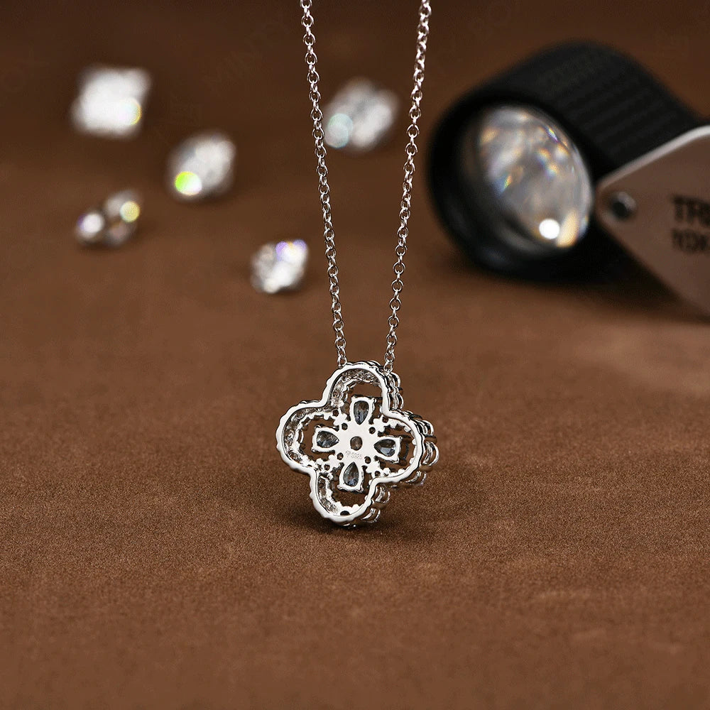 Elegant Moissanite Clover Pendant Necklace - 925 Silver