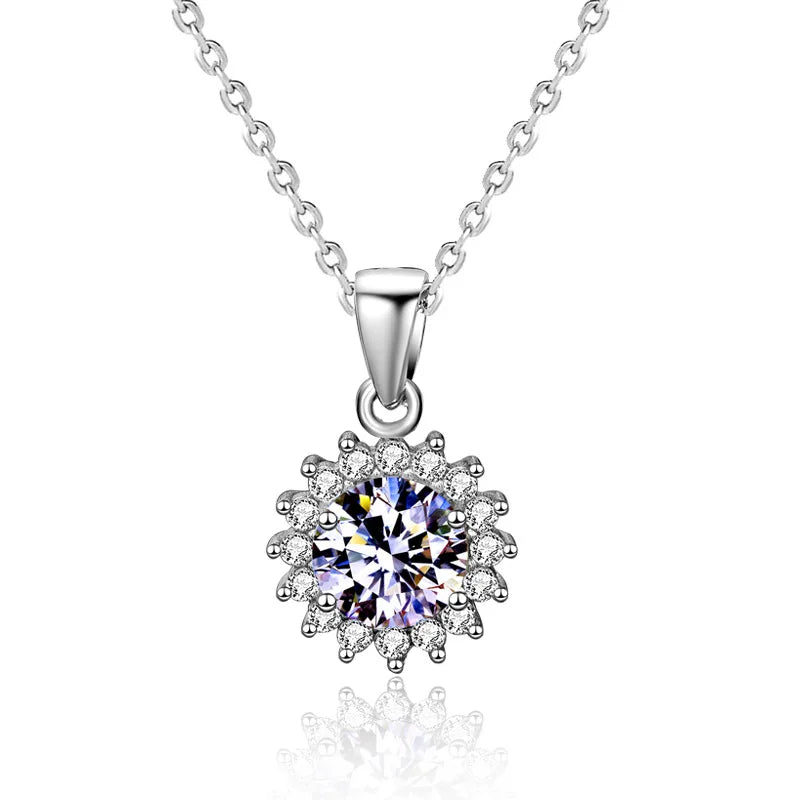 S925 Sterling Silver 1 Ct Moissanite Snowflake Pendant Women's Necklace with GRA Certificate Fashion Collar Chain Jewelry
