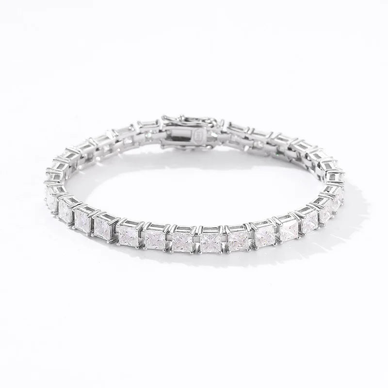 Elegant Princess Cut Moissanite Sterling Silver Bracelet