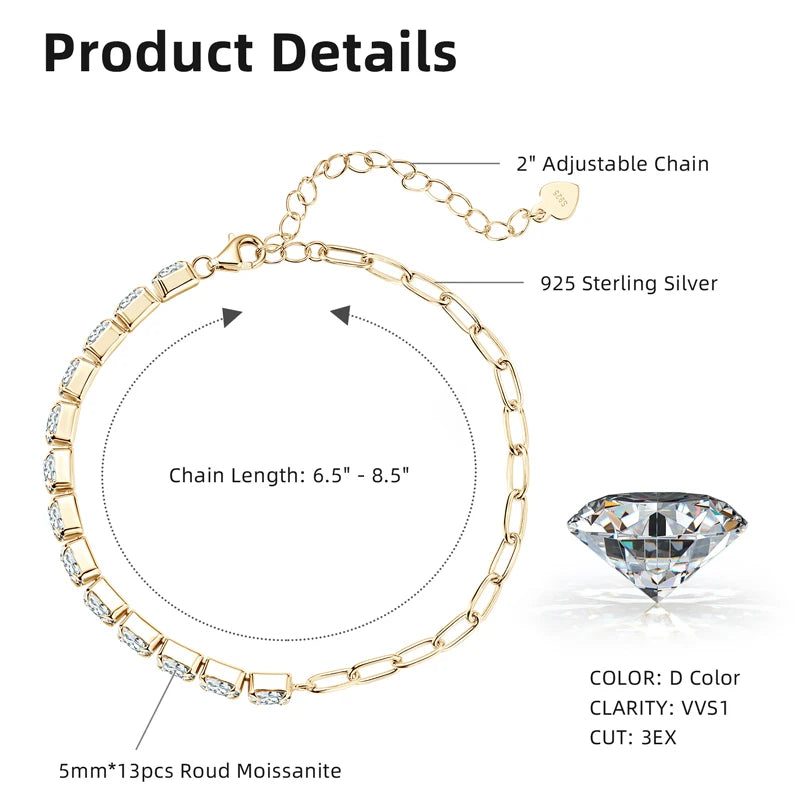 Radiant Moissanite Bracelet in 925 Sterling Silver