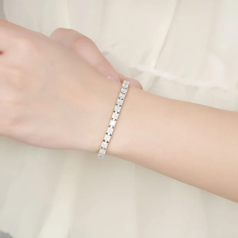 Elegant Princess Cut Moissanite Sterling Silver Bracelet