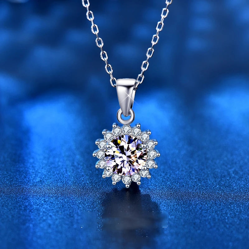 S925 Sterling Silver 1 Ct Moissanite Snowflake Pendant Women's Necklace with GRA Certificate Fashion Collar Chain Jewelry
