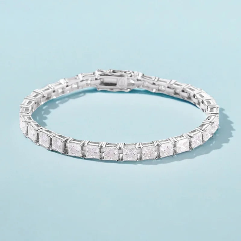Elegant Princess Cut Moissanite Sterling Silver Bracelet