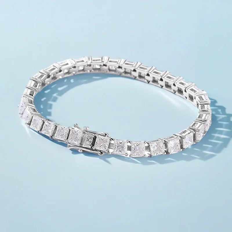 Elegant Princess Cut Moissanite Sterling Silver Bracelet