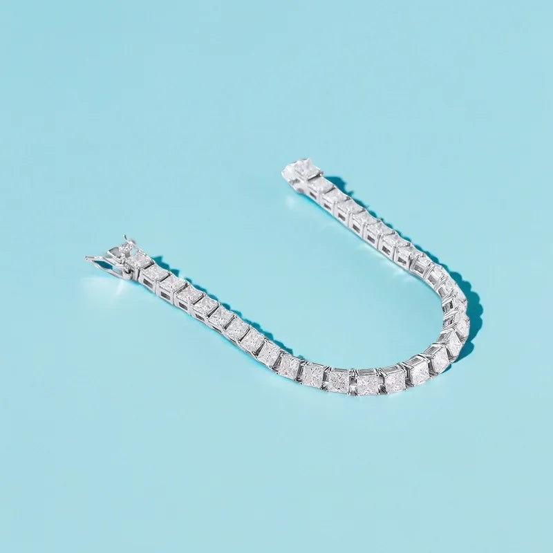 Elegant Princess Cut Moissanite Sterling Silver Bracelet