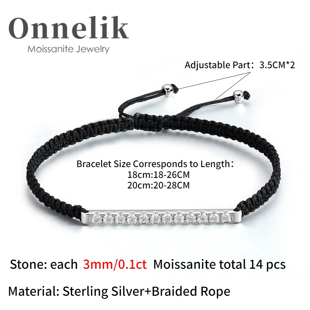 Exquisite Moissanite Braided Rope Bracelet in 925 Sterling Silver