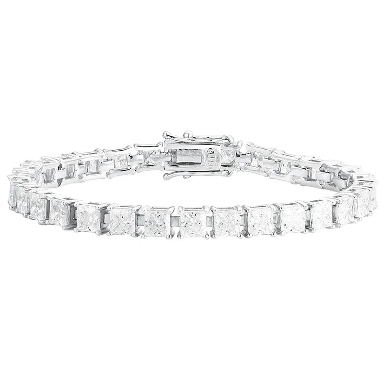 Elegant Princess Cut Moissanite Sterling Silver Bracelet