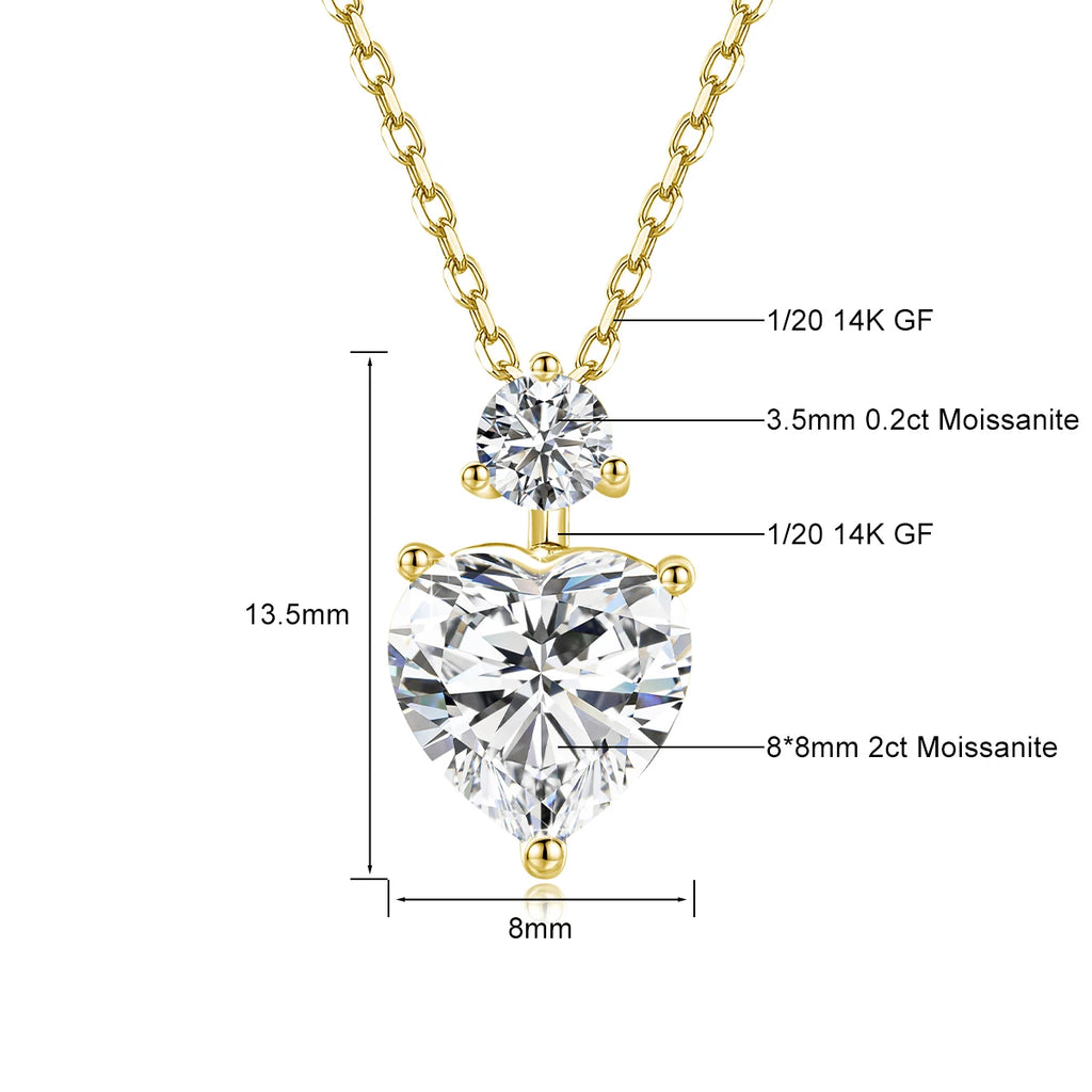 Romantic 14K Gold Filled Heart Cut Moissanite Necklace Pendant for Women D Color VVS1 Thanks Giving Halloween Fine Jewelry Gifts