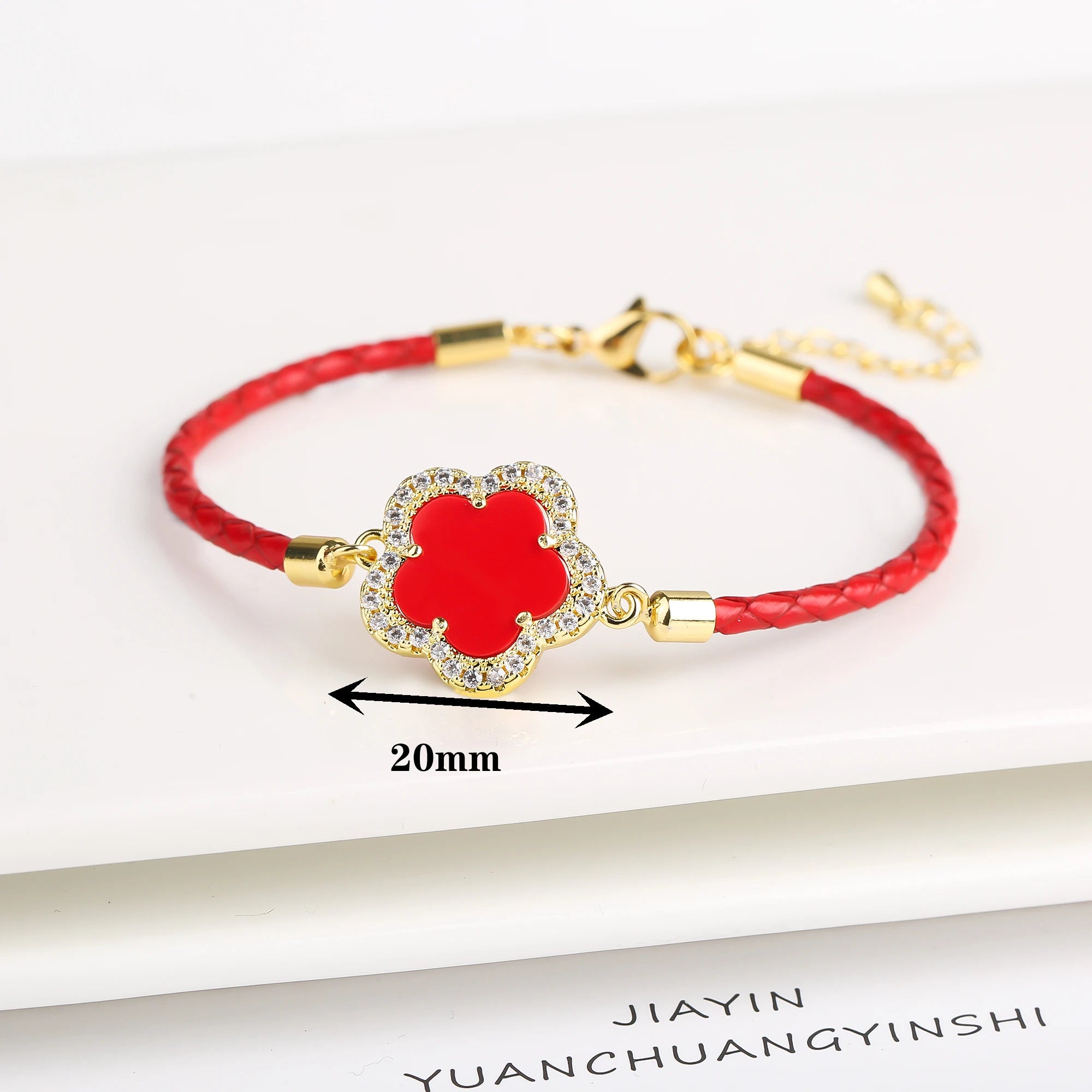 Elegant Leather Stone Flower Charm Bracelet