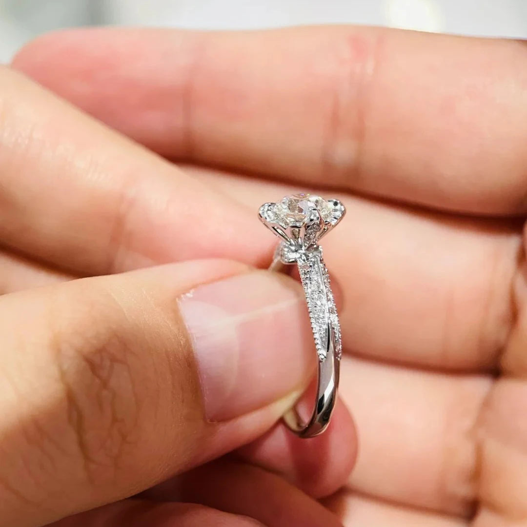 BXINY Luxury 1Carat Moissanite Rings 100% S925 Silver D Color Lab Diamond for Women Wedding Band Gift Fine Jewelry GRA Certified