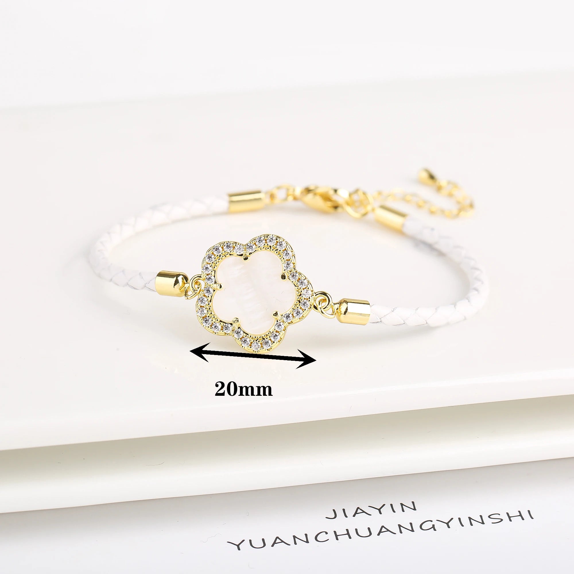 Elegant Leather Stone Flower Charm Bracelet