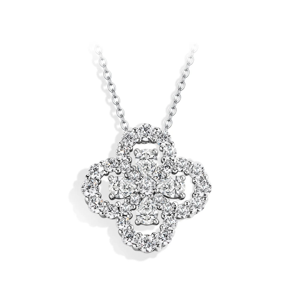 Elegant Moissanite Clover Pendant Necklace - 925 Silver