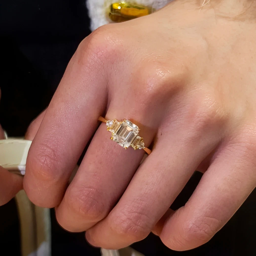 BXINY 2CT Emerald Cut Moissanite Rings S925 Silver 18K Gold Plated GRA Certified Lab Diamond Wedding Band for Women Gift Jewelry