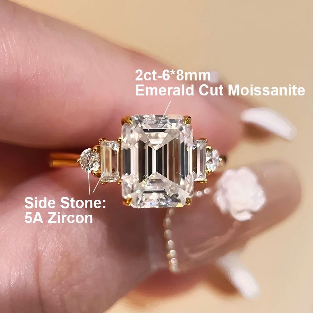 Exquisite 2CT Emerald Cut Moissanite Ring in 18K Gold