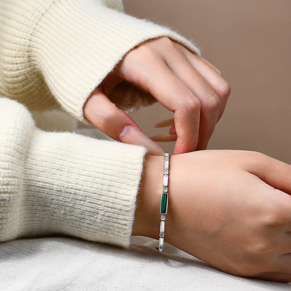 ATTAGEMS Luxury Synthetic Malachite Moissanite Bracelet 2025New Bangle for Women Men 925 Sterling Silver Engagement Jewelry Gift